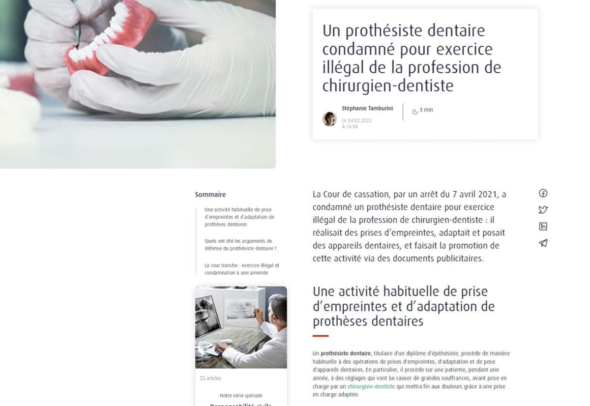 Besoins de Denturistes en France : Objectifs 12 pratique illegale dentaire