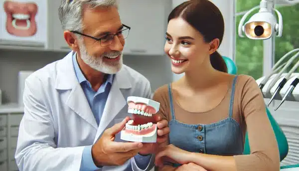 Prothèses Dentaires : Transparence Renforcée par le Règlement 2017/745 5 denturiste fournissant des informations sur une prothèse dentaire à un patient